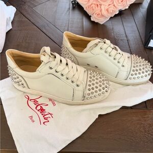 Christian Louboutin Cream Spiked Sneakers